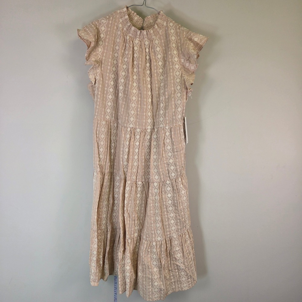 Julia Jordan Beige Ivory Embroidered Tiered Midi Dress Flutter Sleeve JJ39443 L